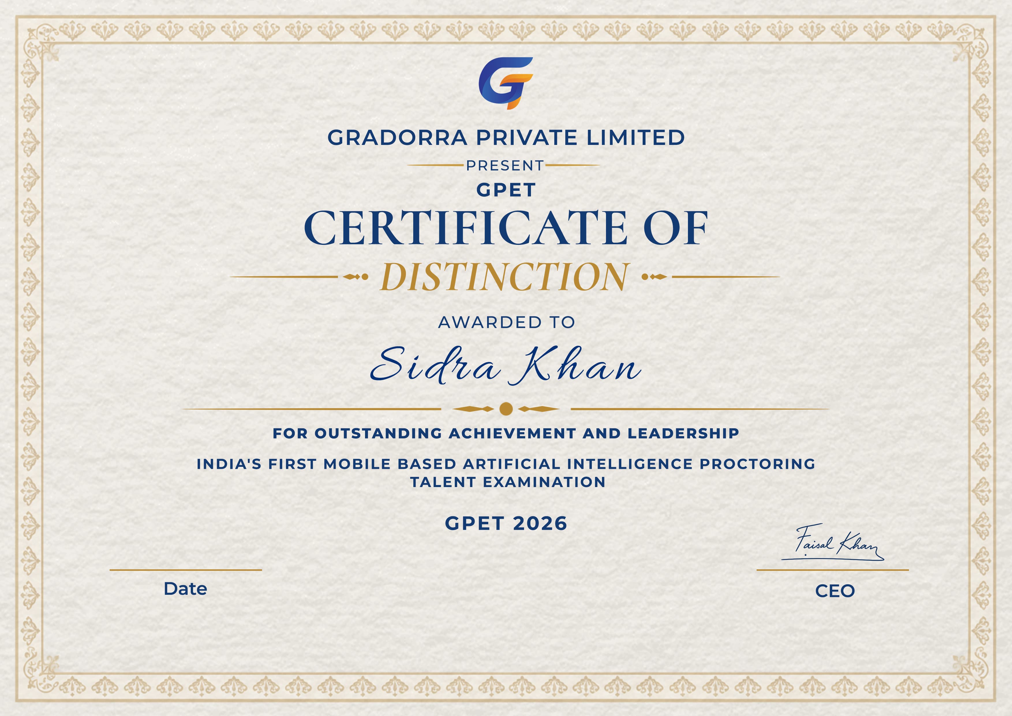 Achievement certificate